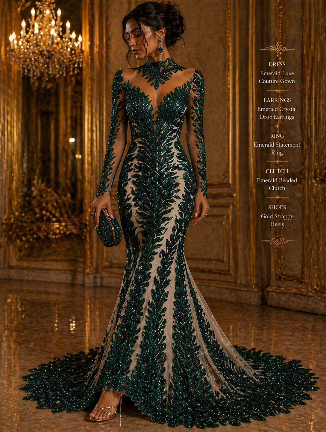 Luxurious Feather Designs Lace - Hunter  - Beaded & Embroidered Sequins and Beads On Mesh Lace Fabric for Prom Dress. Sold By 3 Feathers