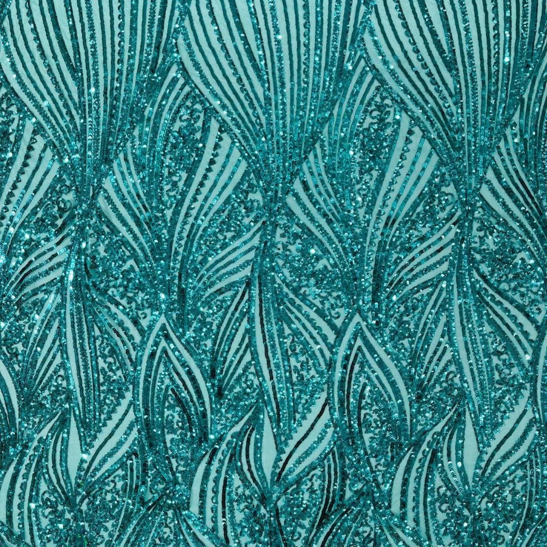 Luxury Shiny Sequin 4-Way Stretch Mesh Fabric – Prom & Evening Dress Material By The Yard. Teal