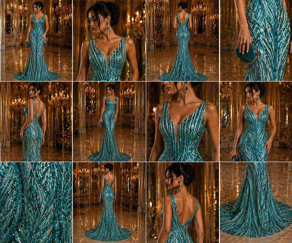 Luxury Shiny Sequin 4-Way Stretch Mesh Fabric – Prom & Evening Dress Material By The Yard. Teal