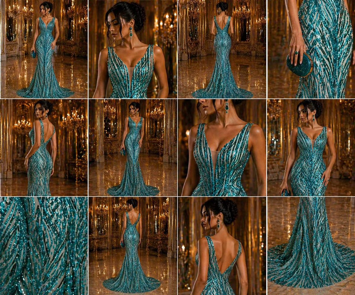 Luxury Shiny Sequin 4-Way Stretch Mesh Fabric – Prom & Evening Dress Material By The Yard. Teal