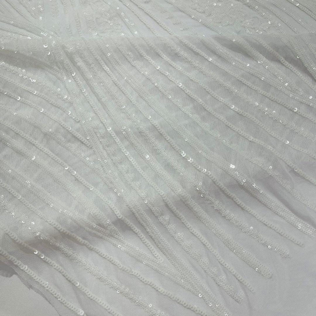 Luxury Shiny Sequin 4-Way Stretch Mesh Fabric – Prom & Evening Dress Material By The Yard. White
