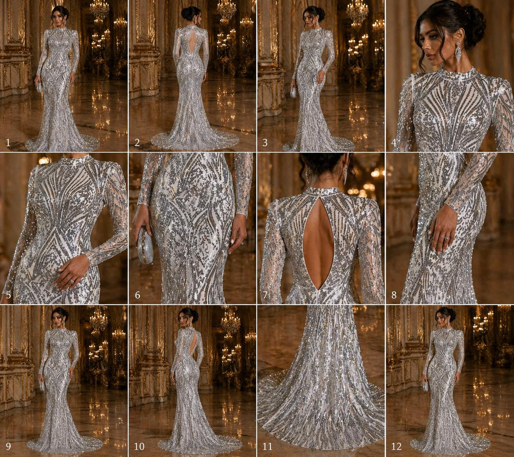 Luxury Shiny Sequin 4-Way Stretch Mesh Fabric – Prom & Evening Dress Material By The Yard. Silver