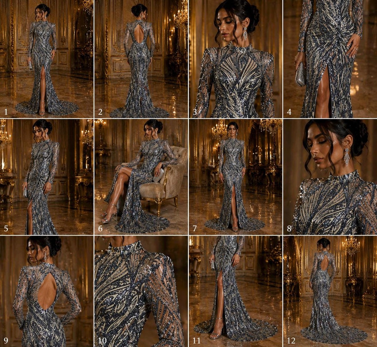 Luxury Shiny Sequin 4-Way Stretch Mesh Fabric – Prom & Evening Dress Material By The Yard. Navy