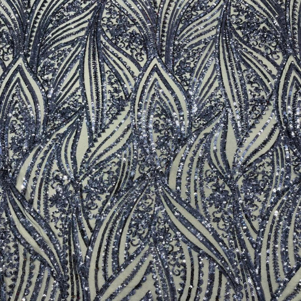 Luxury Shiny Sequin 4-Way Stretch Mesh Fabric – Prom & Evening Dress Material By The Yard. Navy