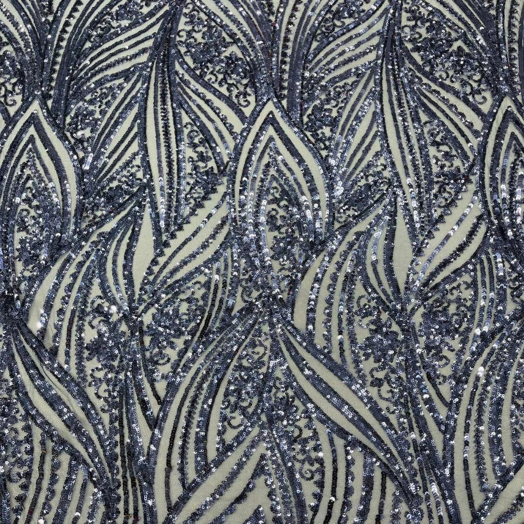 Luxury Shiny Sequin 4-Way Stretch Mesh Fabric – Prom & Evening Dress Material By The Yard. Navy