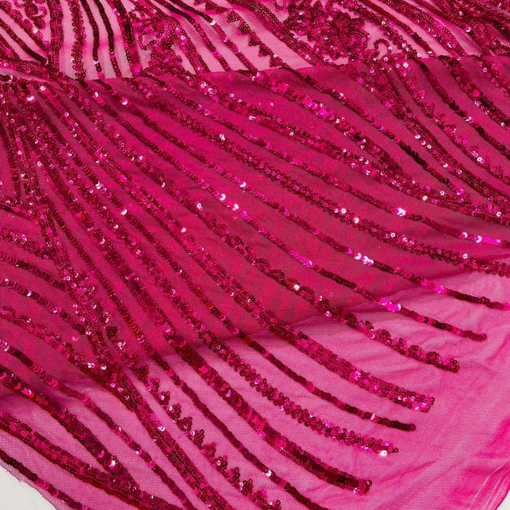 Luxury Shiny Sequin 4-Way Stretch Mesh Fabric – Prom & Evening Dress Material By The Yard. Fuchsia