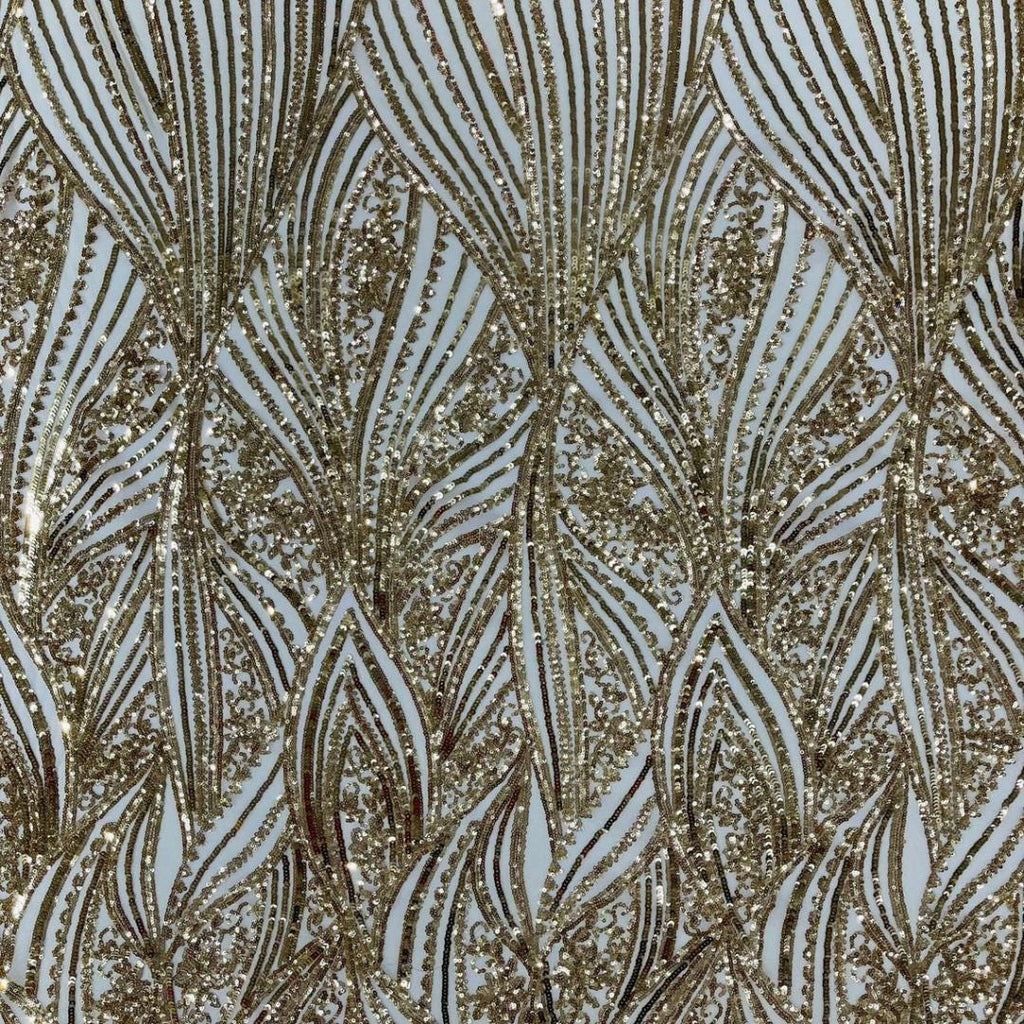 Luxury Shiny Sequin 4-Way Stretch Mesh Fabric –  By The Yard. Gold