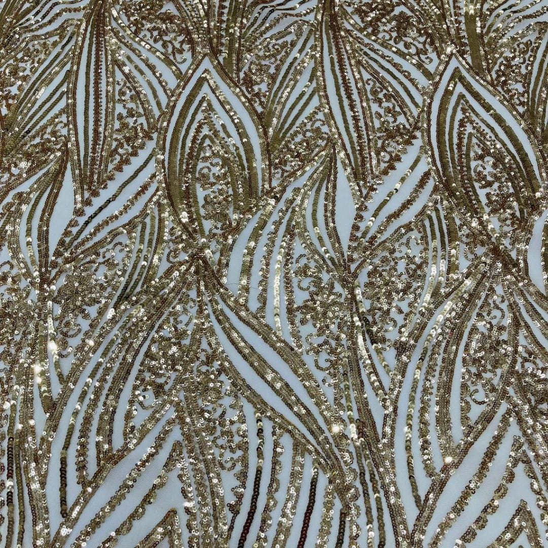 Luxury Shiny Sequin 4-Way Stretch Mesh Fabric –  By The Yard. Gold
