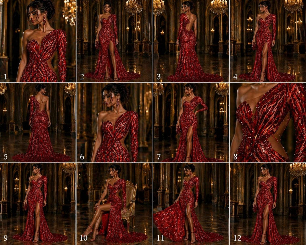Luxury Shiny Sequin 4-Way Stretch Mesh Fabric – Prom & Evening Dress Material By The Yard. Red