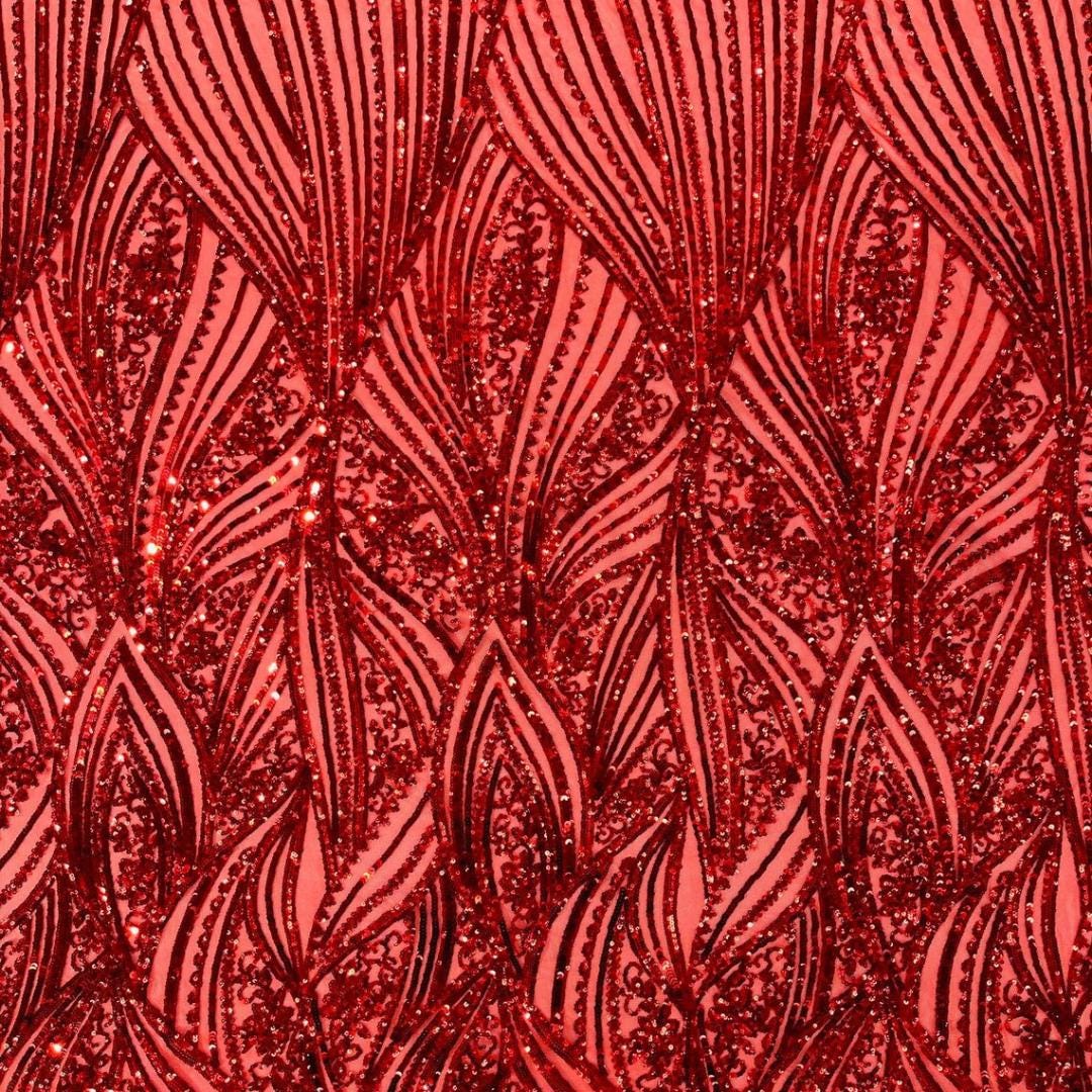 Luxury Shiny Sequin 4-Way Stretch Mesh Fabric – Prom & Evening Dress Material By The Yard. Red