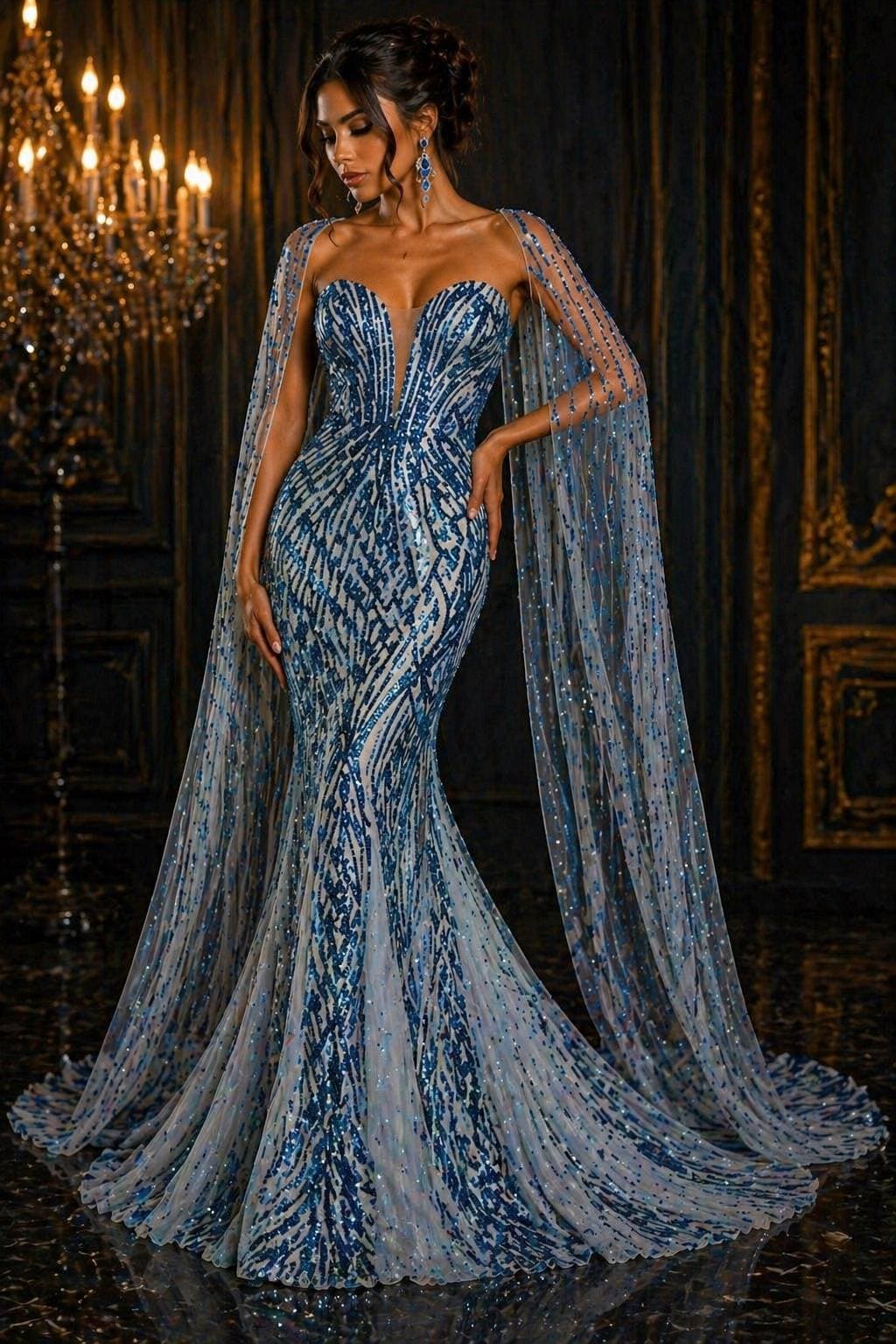 Luxury Shiny Sequin 4-Way Stretch Mesh Fabric – Prom & Evening Dress Material By The Yard. Teal Blue