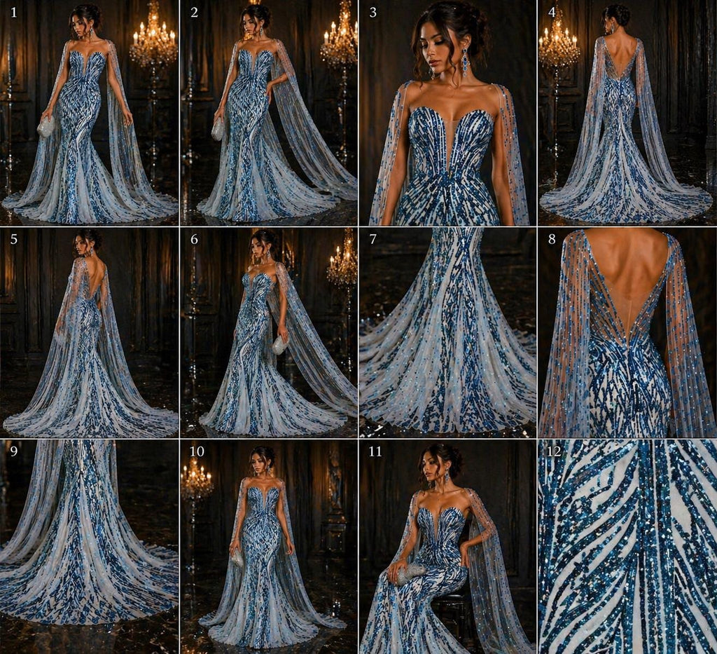 Luxury Shiny Sequin 4-Way Stretch Mesh Fabric – Prom & Evening Dress Material By The Yard. Teal Blue