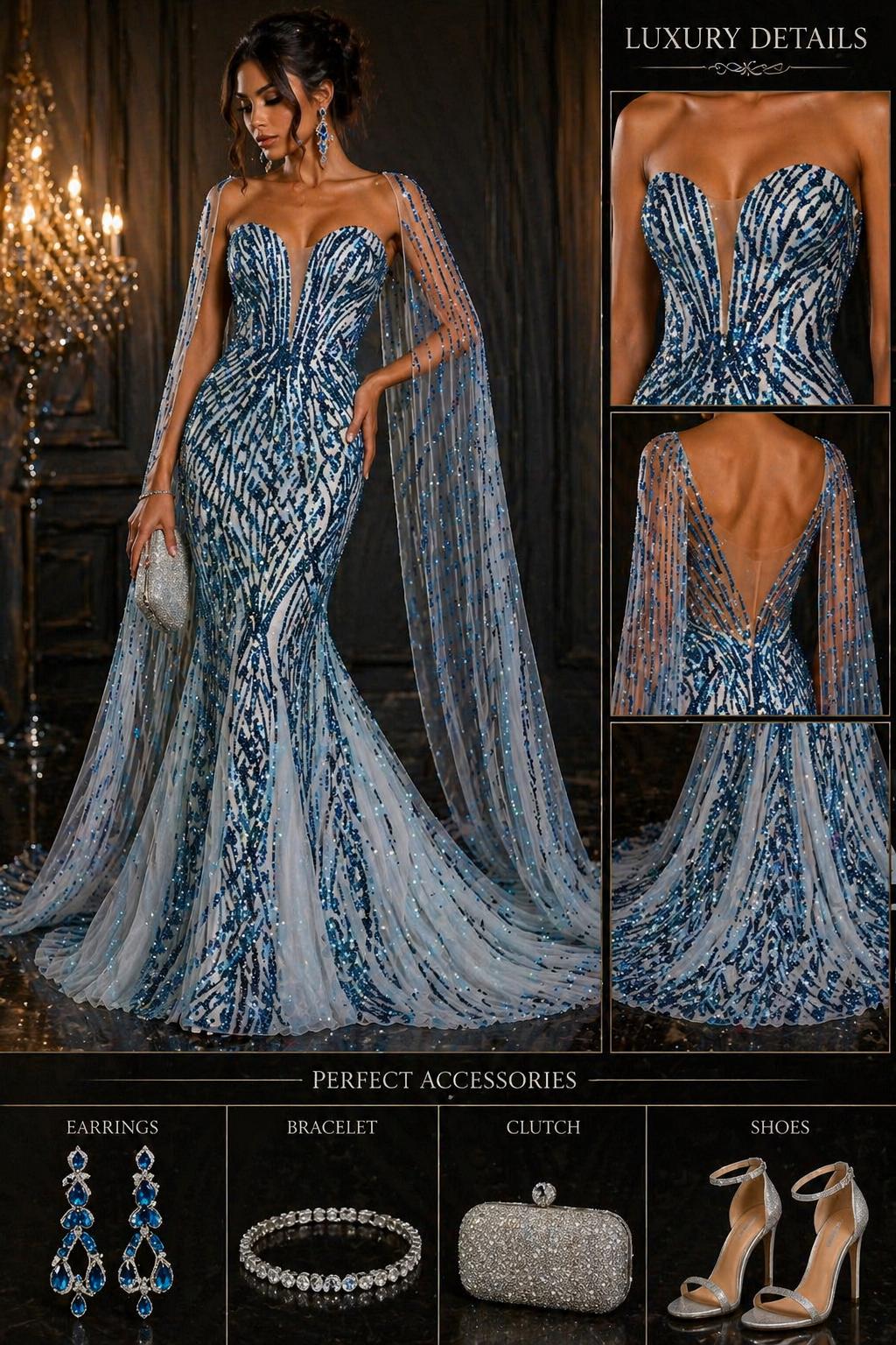 Luxury Shiny Sequin 4-Way Stretch Mesh Fabric – Prom & Evening Dress Material By The Yard. Teal Blue