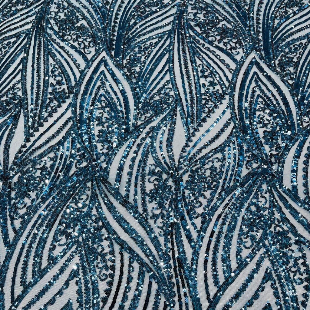 Luxury Shiny Sequin 4-Way Stretch Mesh Fabric – Prom & Evening Dress Material By The Yard. Teal Blue