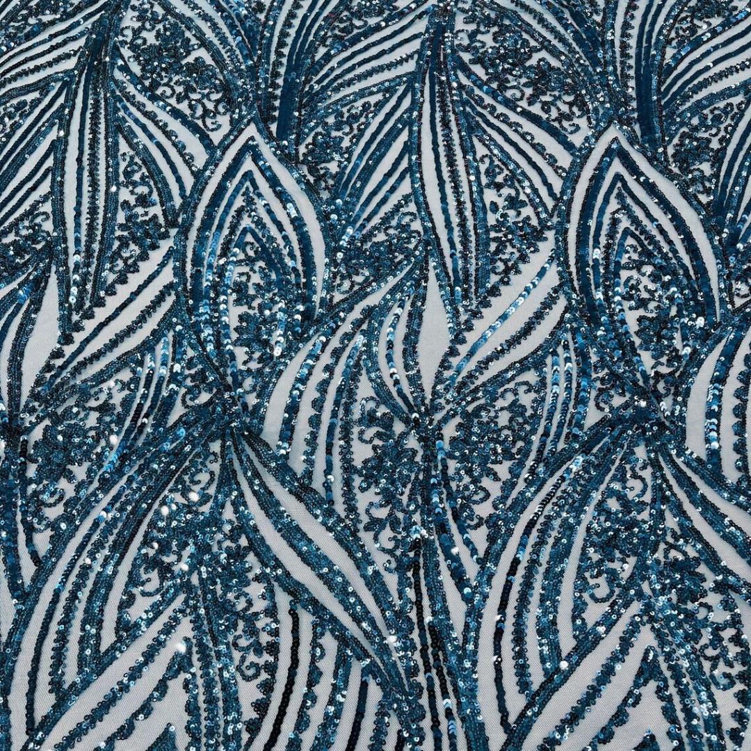 Luxury Shiny Sequin 4-Way Stretch Mesh Fabric – Prom & Evening Dress Material By The Yard. Teal Blue