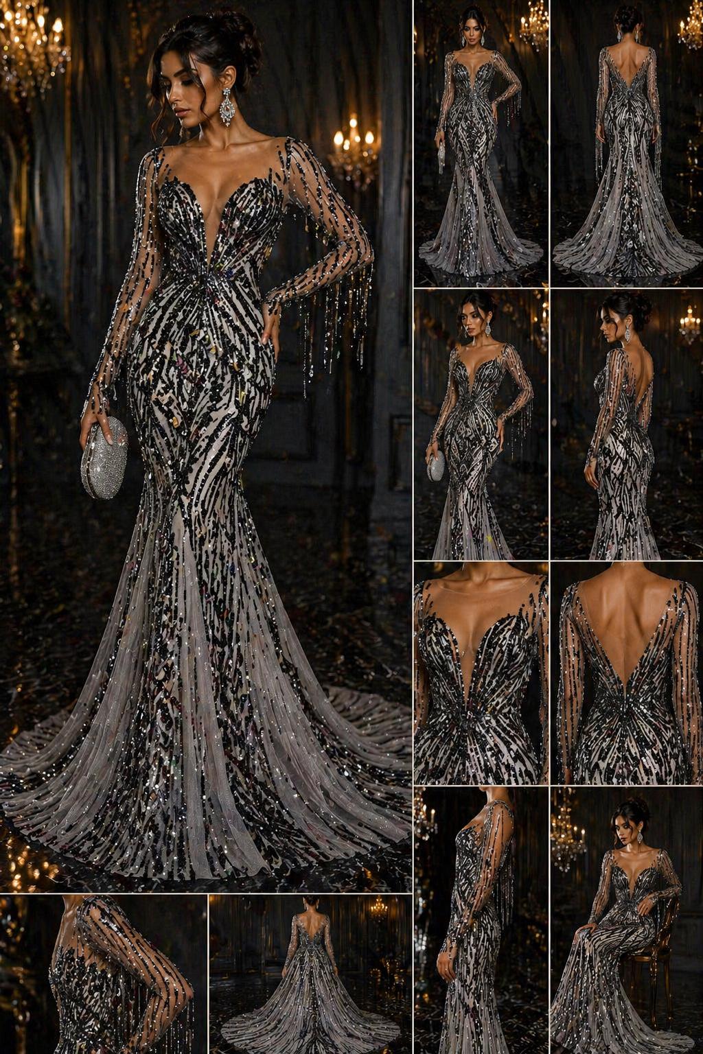 Luxury Shiny Sequin 4-Way Stretch Mesh Fabric – Prom & Evening Dress Material By The Yard. Black