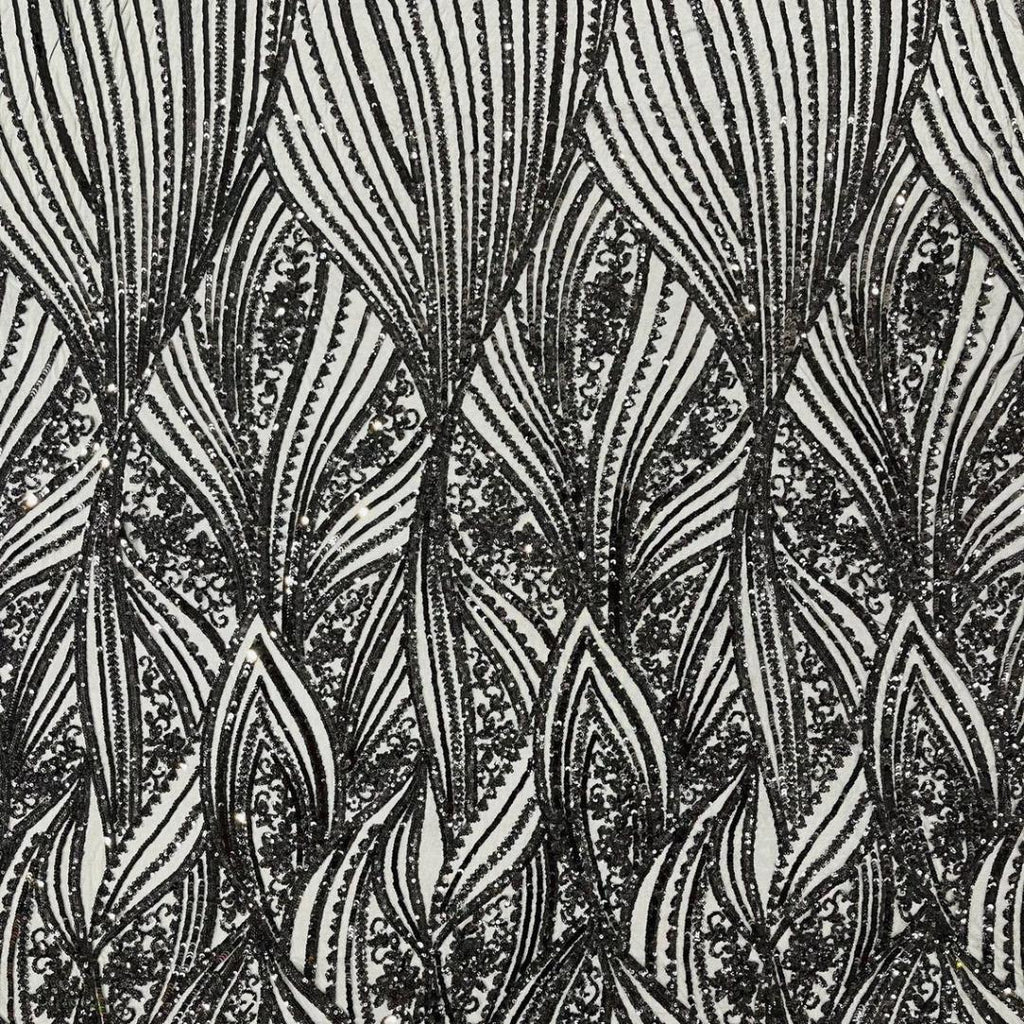 Luxury Shiny Sequin 4-Way Stretch Mesh Fabric – Prom & Evening Dress Material By The Yard. Black