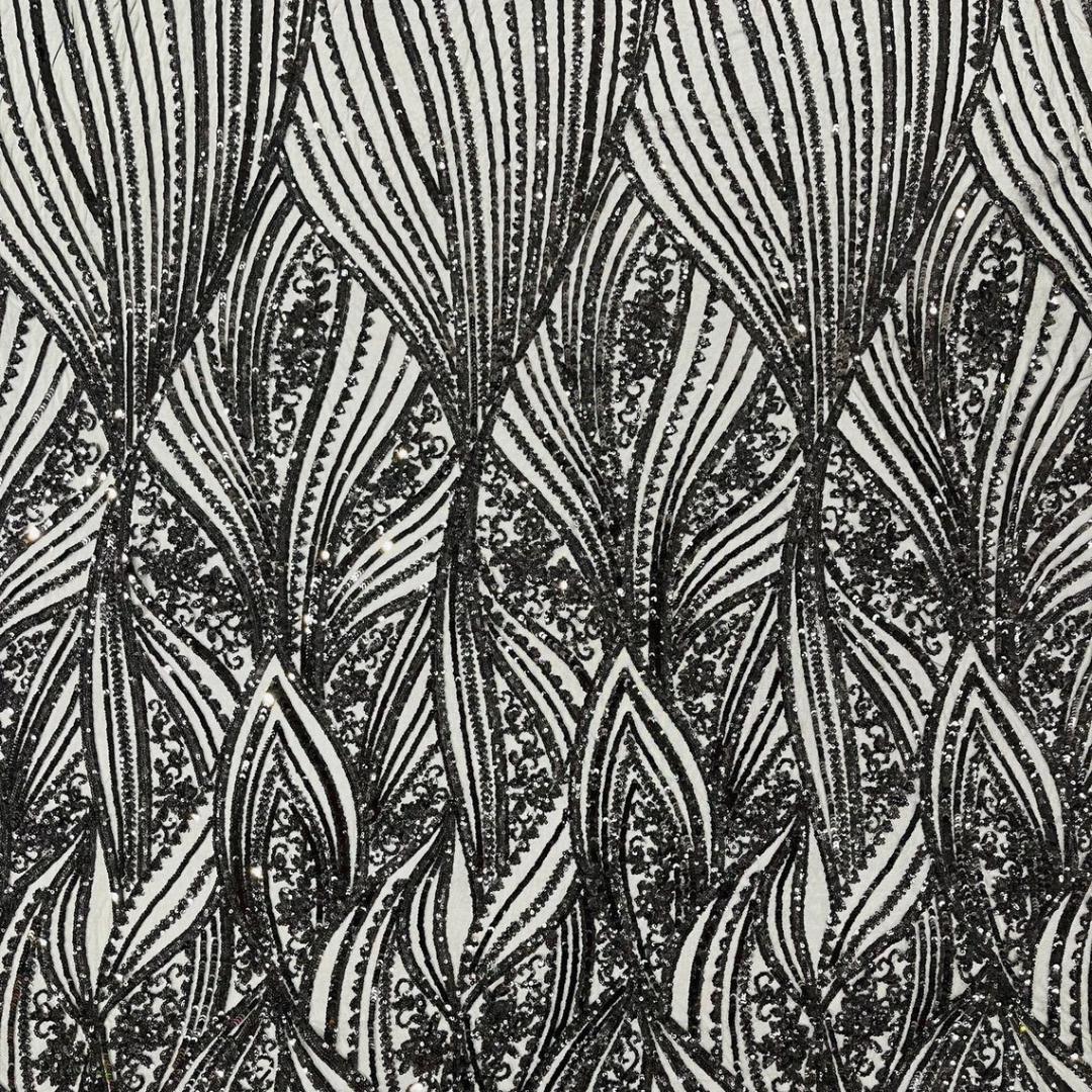 Luxury Shiny Sequin 4-Way Stretch Mesh Fabric – Prom & Evening Dress Material By The Yard. Black
