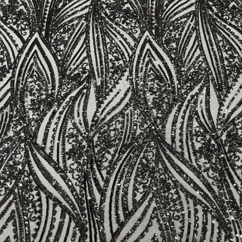 Luxury Shiny Sequin 4-Way Stretch Mesh Fabric – Prom & Evening Dress Material By The Yard. Black