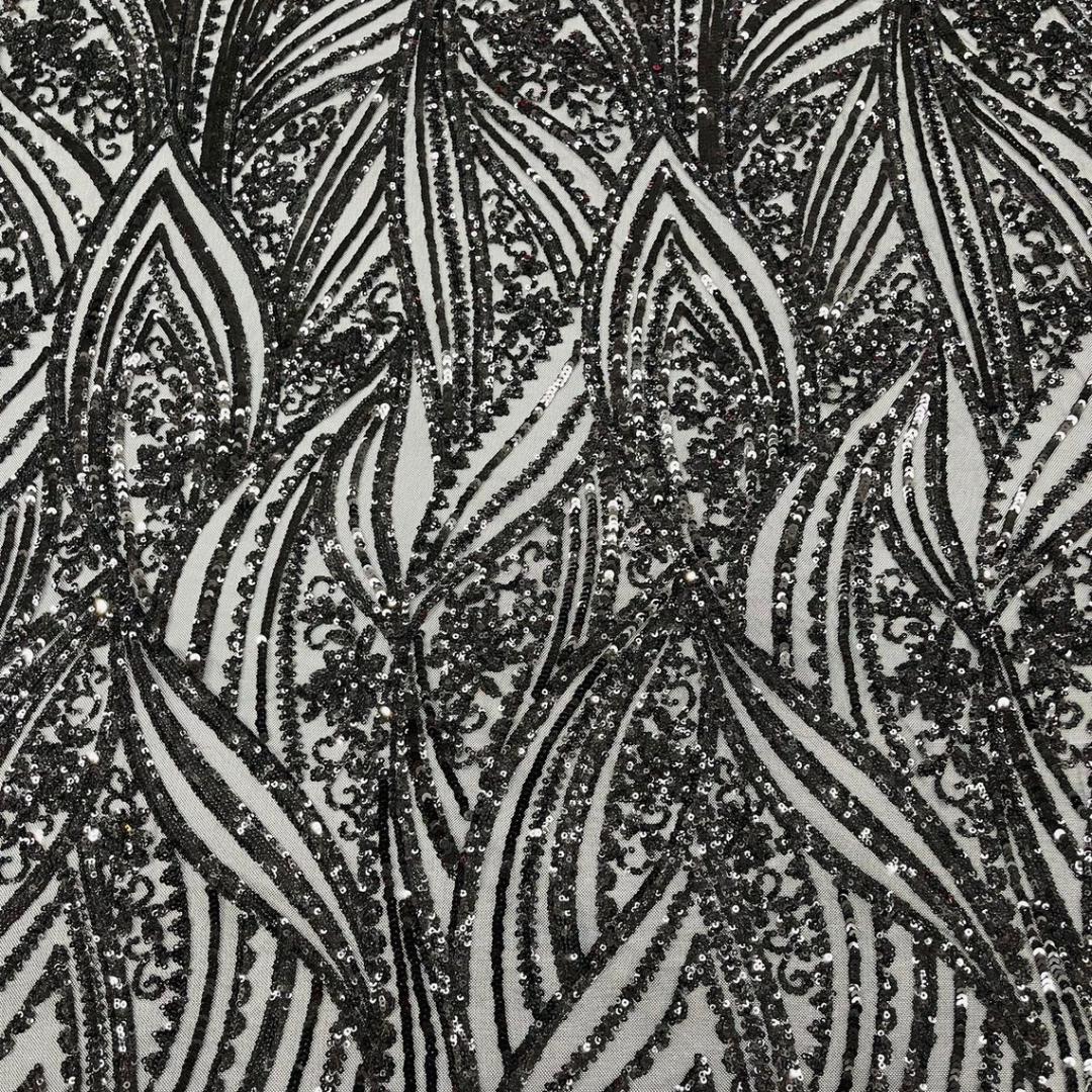 Luxury Shiny Sequin 4-Way Stretch Mesh Fabric – Prom & Evening Dress Material By The Yard. Black