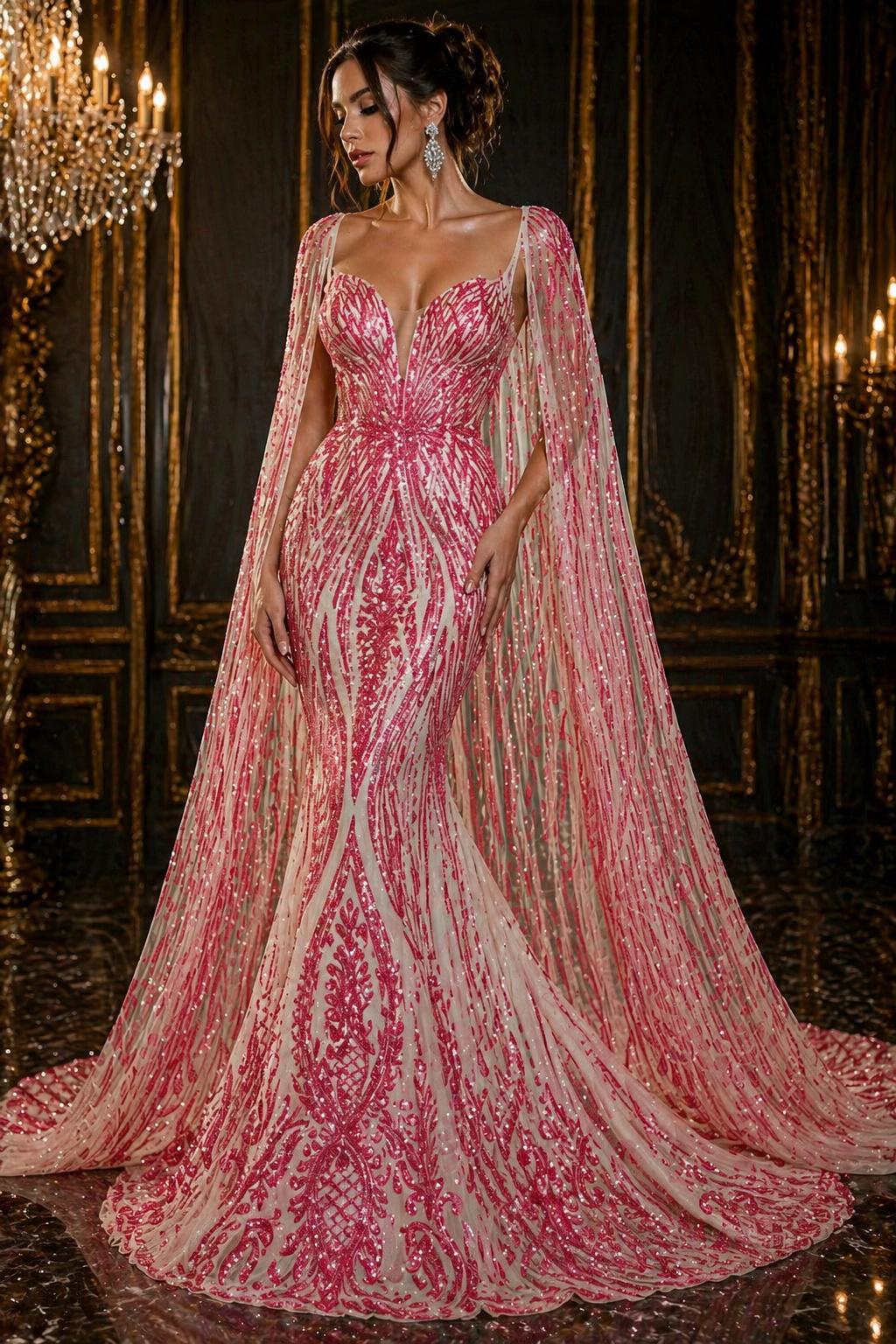 CORAL - Luxury Shiny Sequin 4-Way Stretch Mesh Fabric – Prom & Evening Dress Material By The Yard.