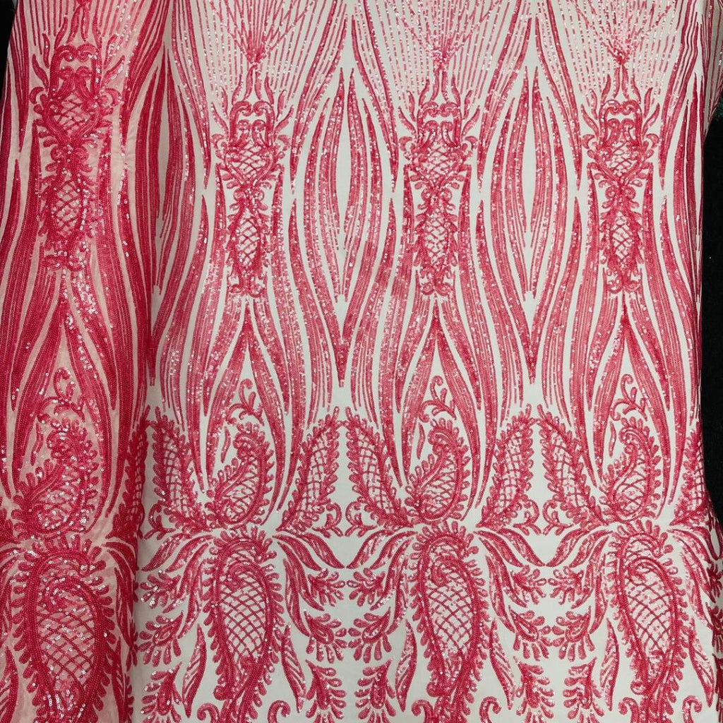 CORAL - Luxury Shiny Sequin 4-Way Stretch Mesh Fabric – Prom & Evening Dress Material By The Yard.