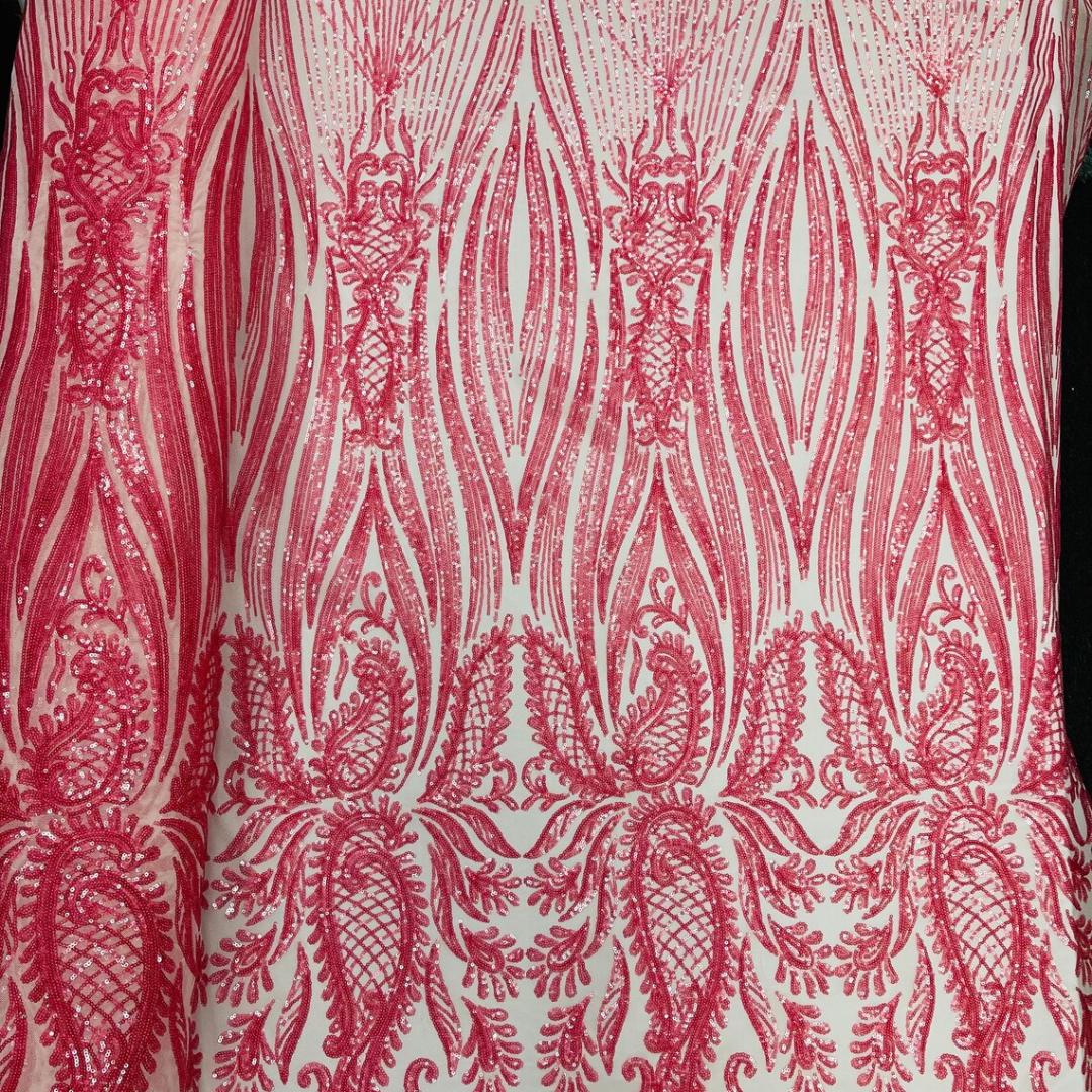 CORAL - Luxury Shiny Sequin 4-Way Stretch Mesh Fabric – Prom & Evening Dress Material By The Yard.
