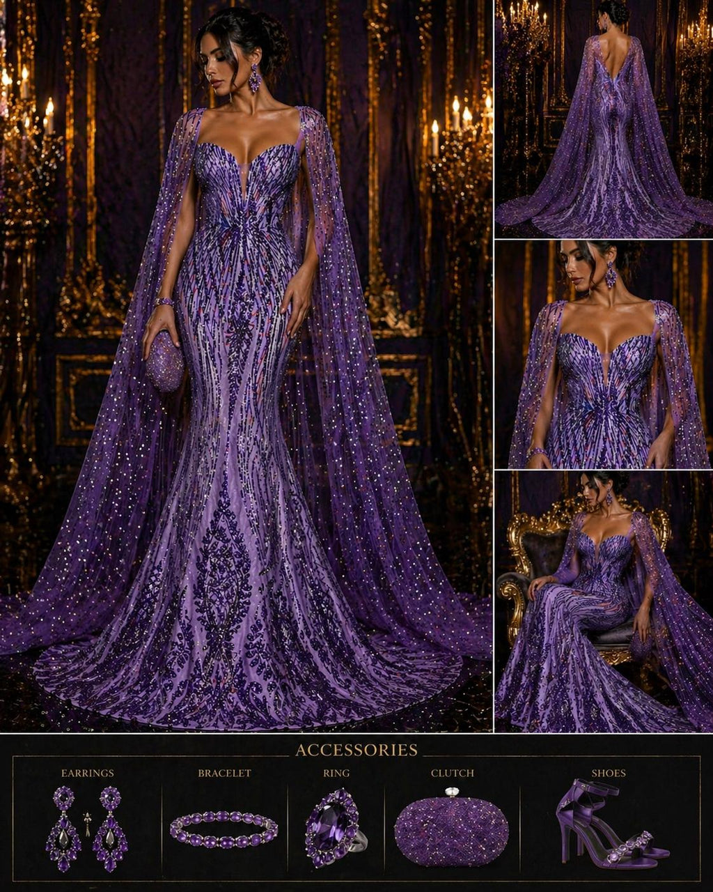 EGGPLANT - Luxury Shiny Sequin 4-Way Stretch Mesh Fabric – Prom & Evening Dress Material By The Yard.