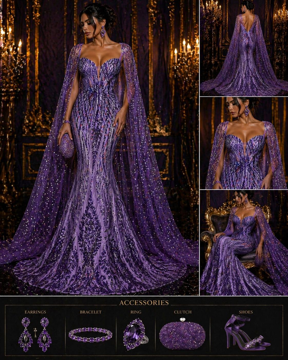 EGGPLANT - Luxury Shiny Sequin 4-Way Stretch Mesh Fabric – Prom & Evening Dress Material By The Yard.