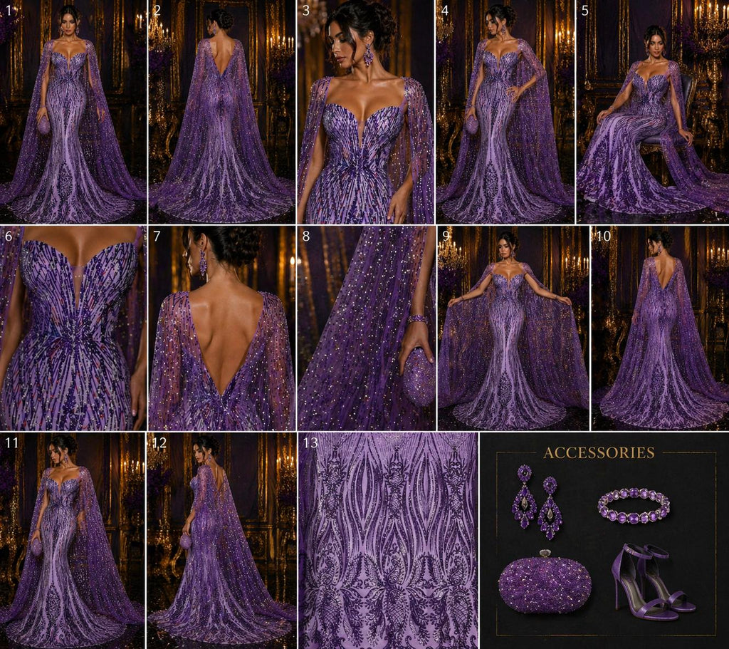 EGGPLANT - Luxury Shiny Sequin 4-Way Stretch Mesh Fabric – Prom & Evening Dress Material By The Yard.