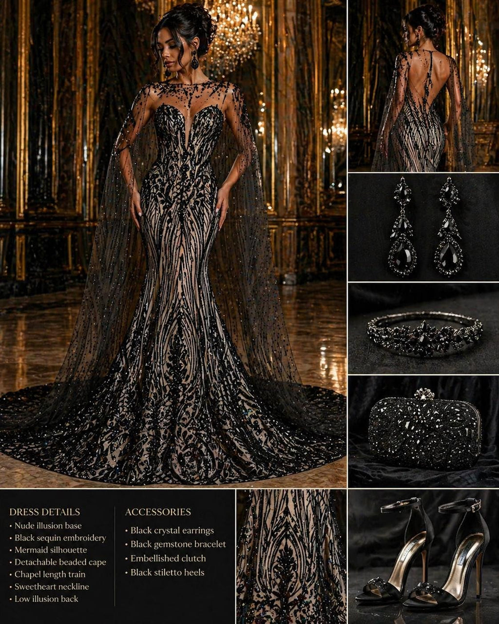 BLACK - Luxury Shiny Sequin 4-Way Stretch Mesh Fabric – Prom & Evening Dress Material By The Yard.