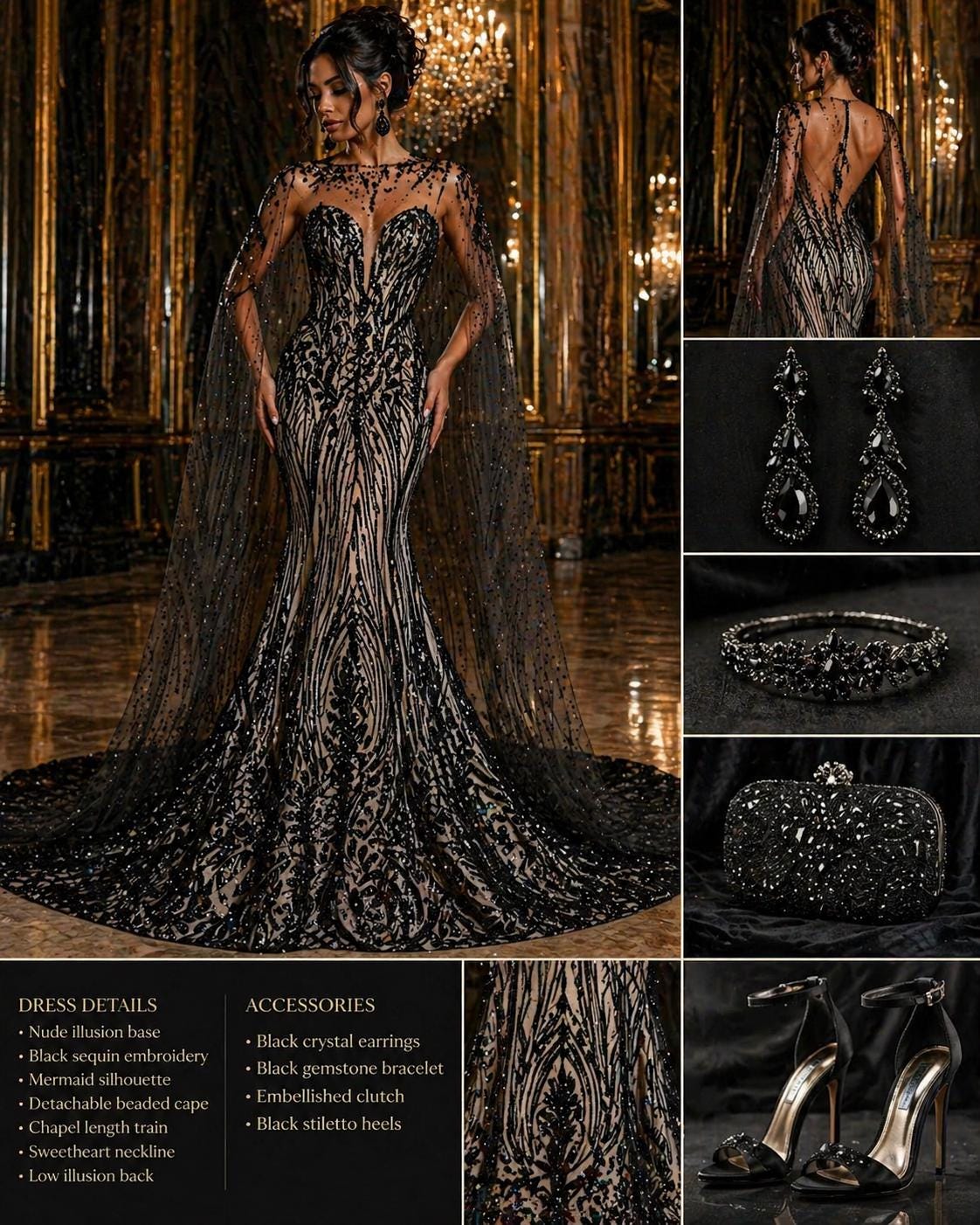 BLACK - Luxury Shiny Sequin 4-Way Stretch Mesh Fabric – Prom & Evening Dress Material By The Yard.