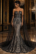 BLACK - Luxury Shiny Sequin 4-Way Stretch Mesh Fabric – Prom & Evening Dress Material By The Yard.