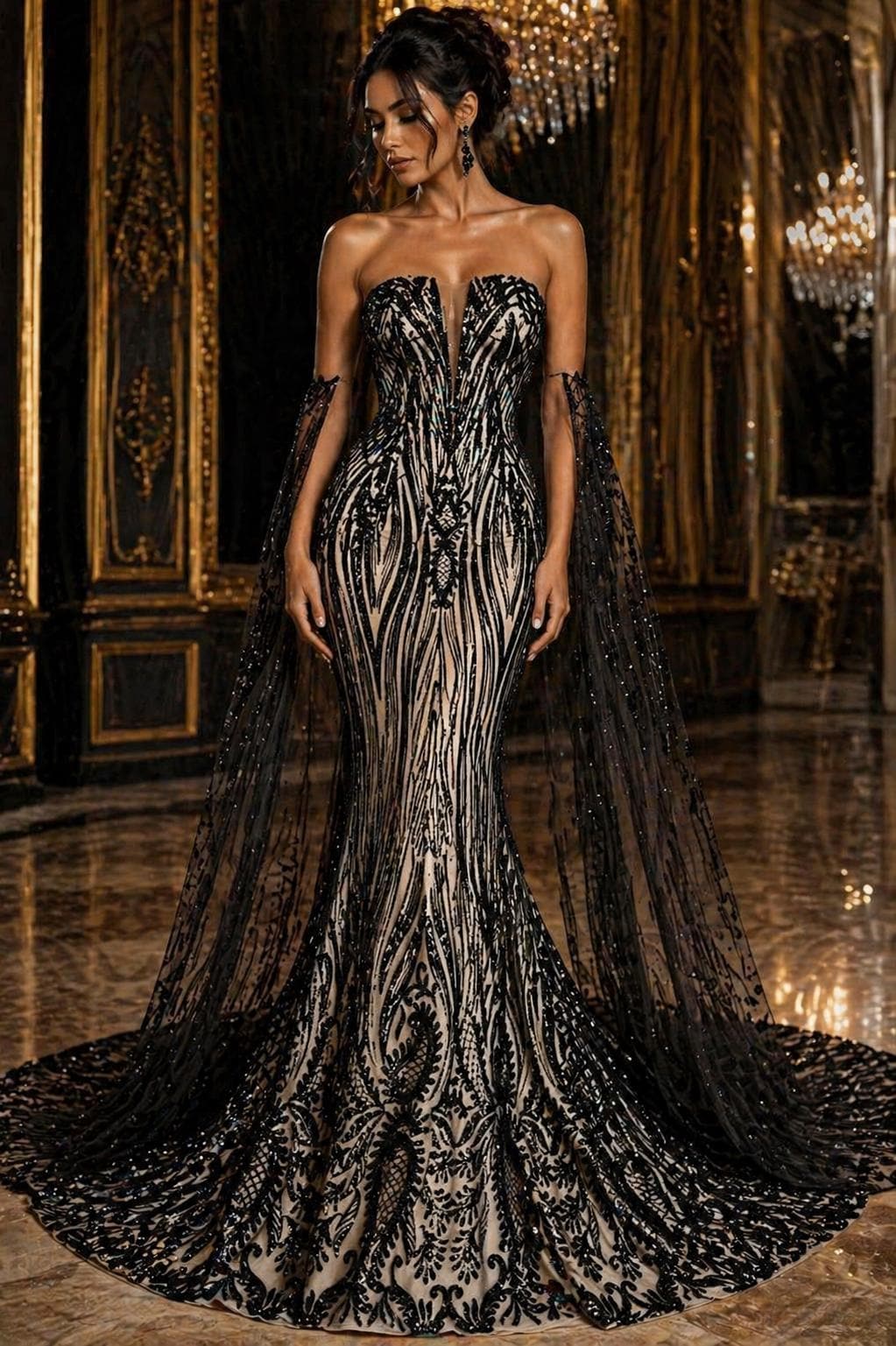 BLACK - Luxury Shiny Sequin 4-Way Stretch Mesh Fabric – Prom & Evening Dress Material By The Yard.