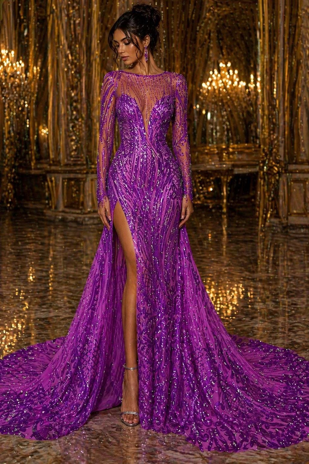MAGENTA - Luxury Shiny Sequin 4-Way Stretch Mesh Fabric – Prom & Evening Dress Material By The Yard.