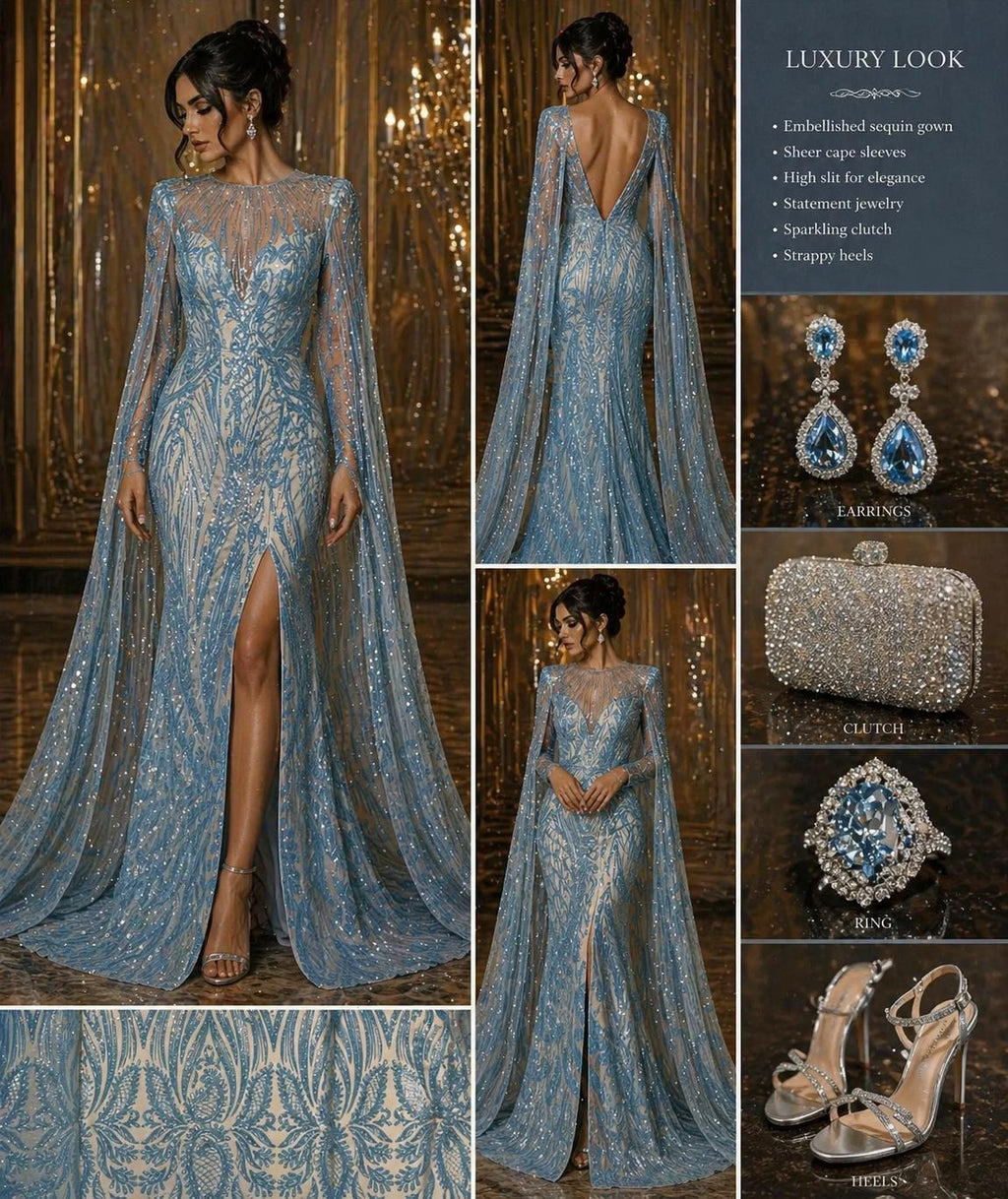 TURQUOISE - Luxury Shiny Sequin 4-Way Stretch Mesh Fabric – Prom & Evening Dress Material By The Yard.