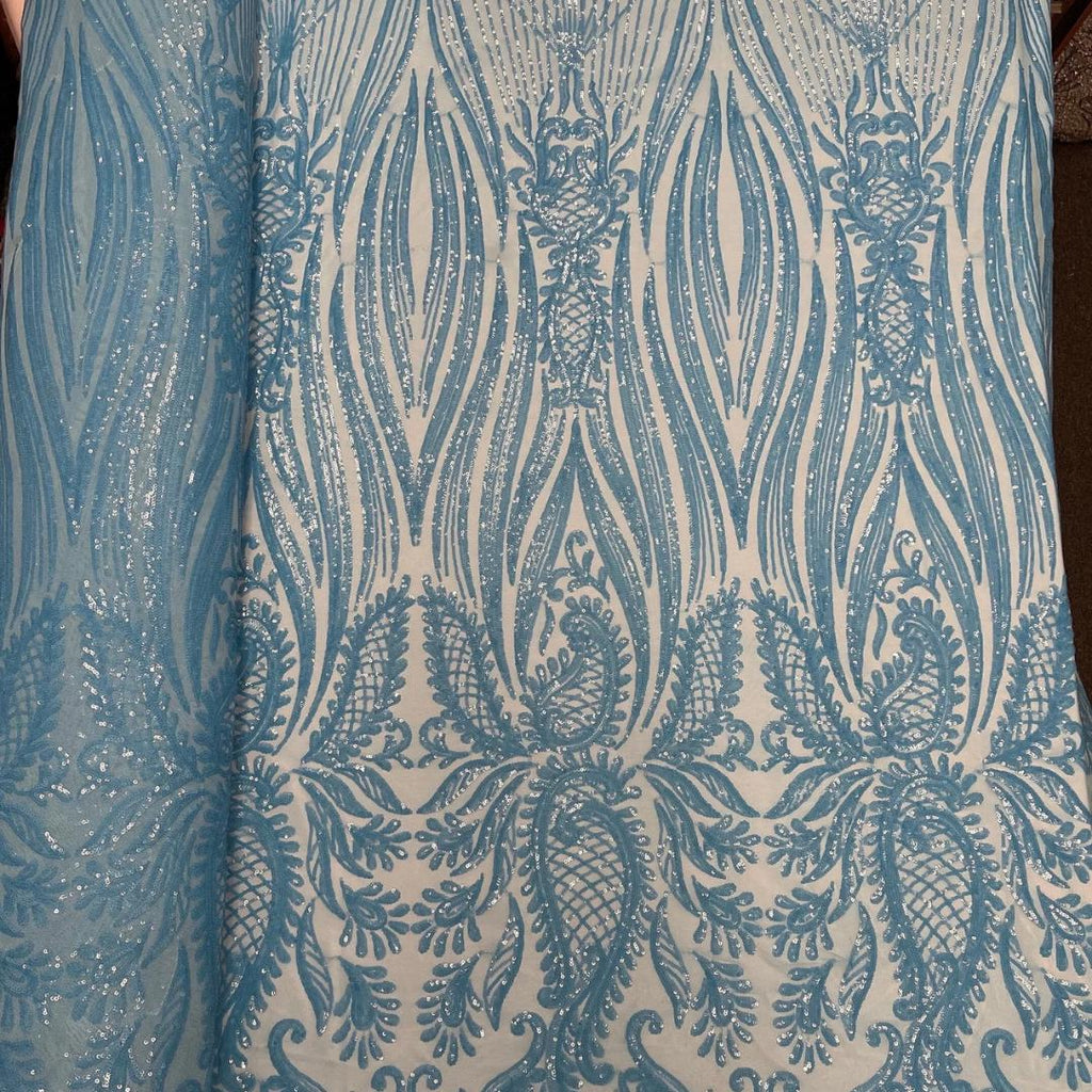 TURQUOISE - Luxury Shiny Sequin 4-Way Stretch Mesh Fabric – Prom & Evening Dress Material By The Yard.