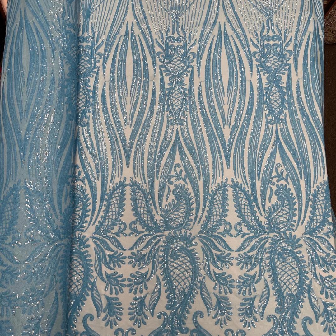TURQUOISE - Luxury Shiny Sequin 4-Way Stretch Mesh Fabric – Prom & Evening Dress Material By The Yard.