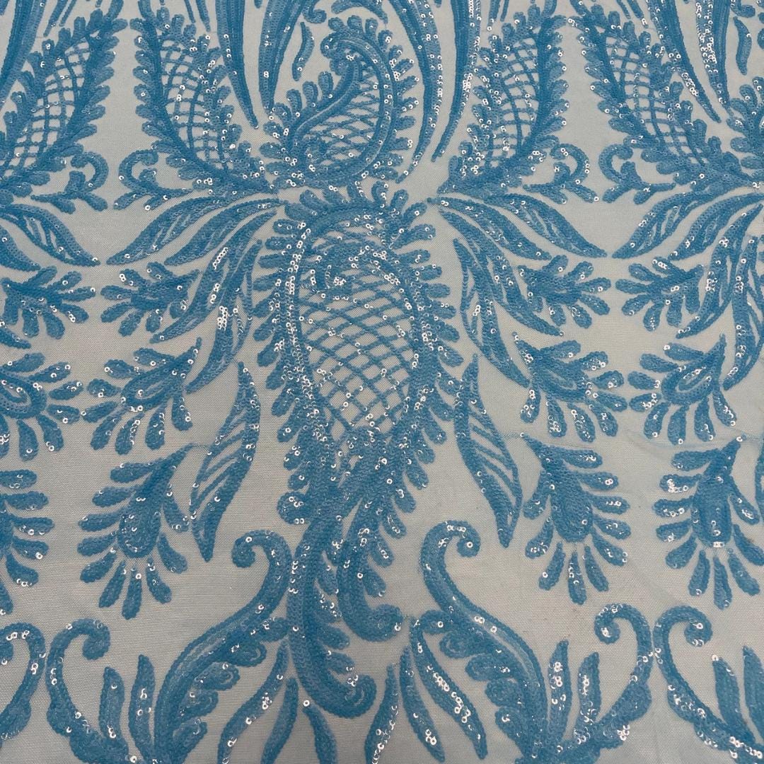 TURQUOISE - Luxury Shiny Sequin 4-Way Stretch Mesh Fabric – Prom & Evening Dress Material By The Yard.