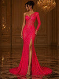 Luxury Shiny Sequin 4-Way Stretch Mesh Fabric – Prom & Evening Dress Material By The Yard. Hot Pink