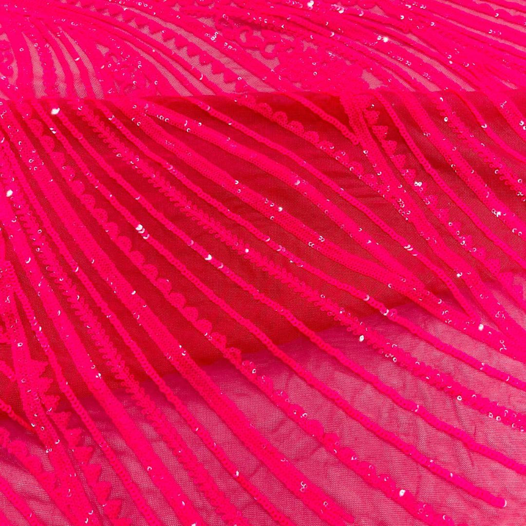 Luxury Shiny Sequin 4-Way Stretch Mesh Fabric – Prom & Evening Dress Material By The Yard. Hot Pink
