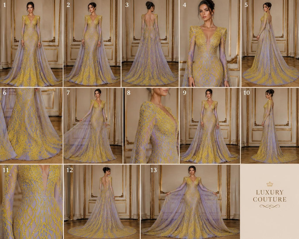 Wing Design Luxury Shiny Sequin - YELLOW - 4 Way Stretch Mesh Fabric – Prom & Evening Dress Material By The Yard.