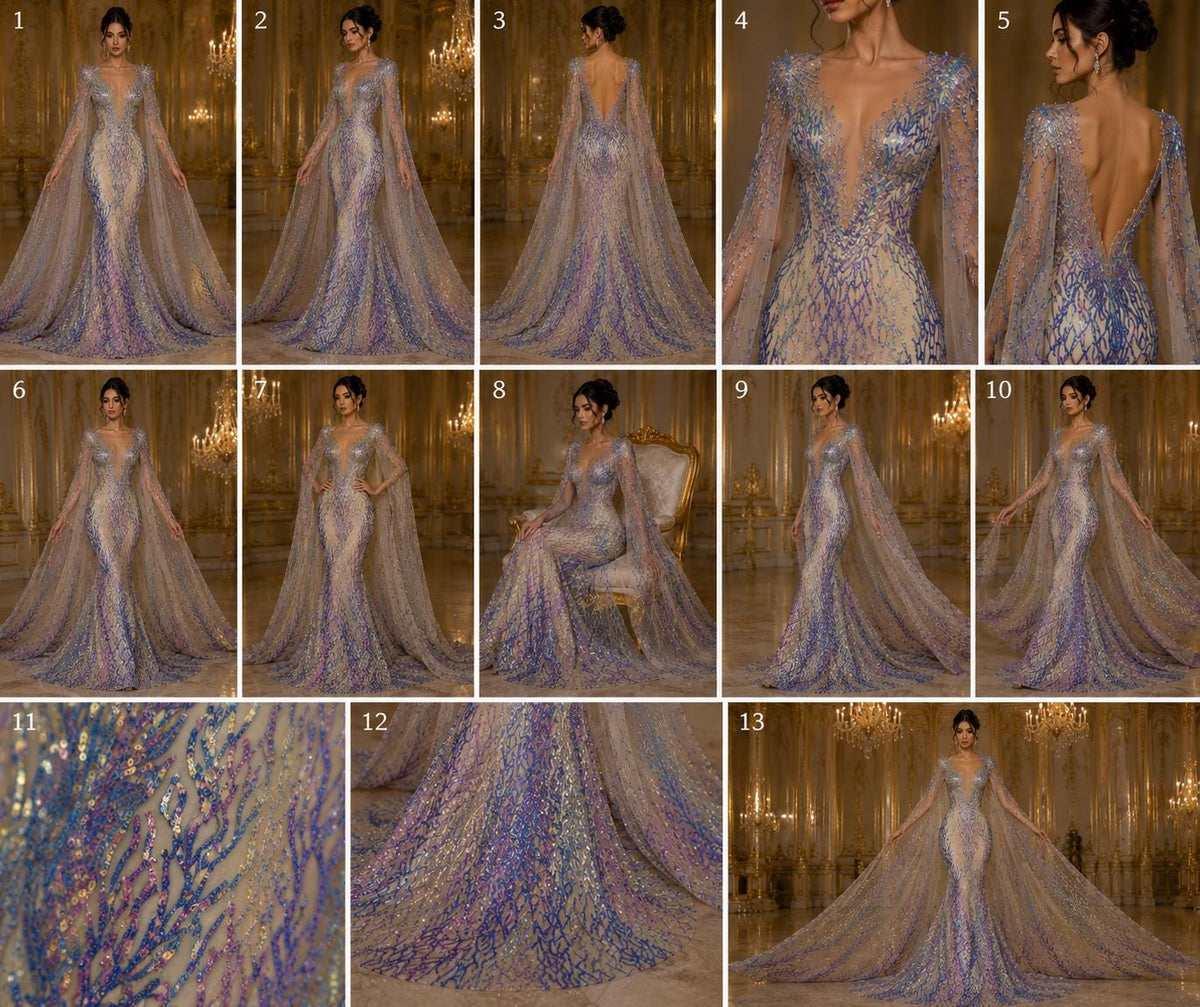 Wing Design Iridescent Luxury Shiny Sequin - LAVENDER - 4 Way Stretch Mesh Fabric – Prom & Evening Dress Material By The Yard.