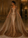 Wing Design Luxury Shiny Sequin - ORANGE/NUDE - 4 Way Stretch Mesh Fabric – Prom & Evening Dress Material By The Yard.