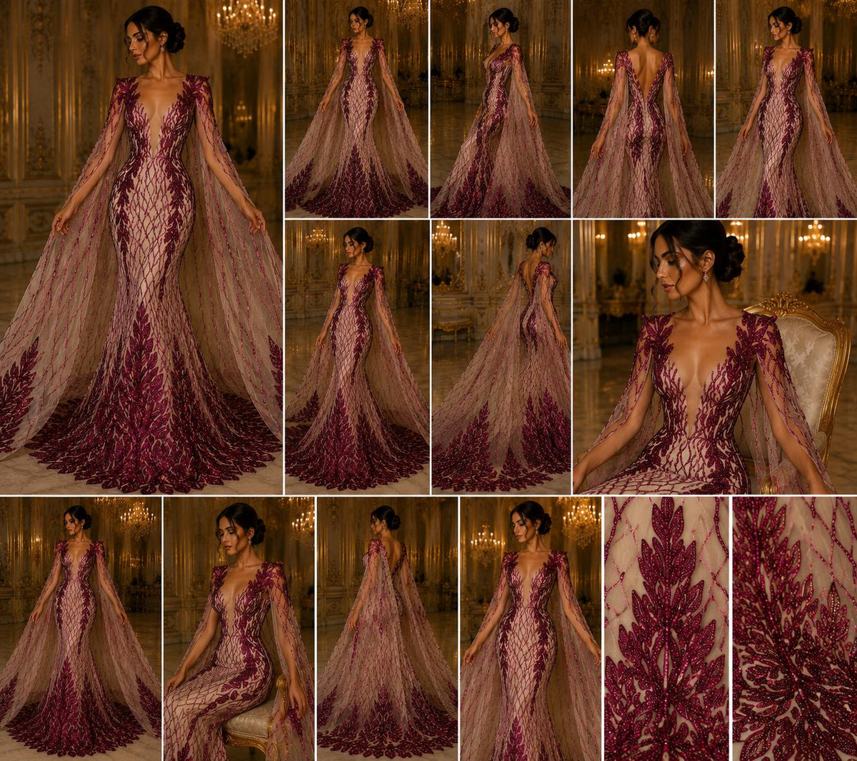 Wing Design Luxury Shiny Sequin - FUCHSIA/NUDE - 4 Way Stretch Mesh Fabric – Prom & Evening Dress Material By The Yard.
