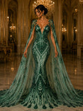 Feather Design Luxury Shiny Sequin - HUNTER - 4 Way Stretch Mesh Fabric – Prom & Evening Dress Material By The Yard.