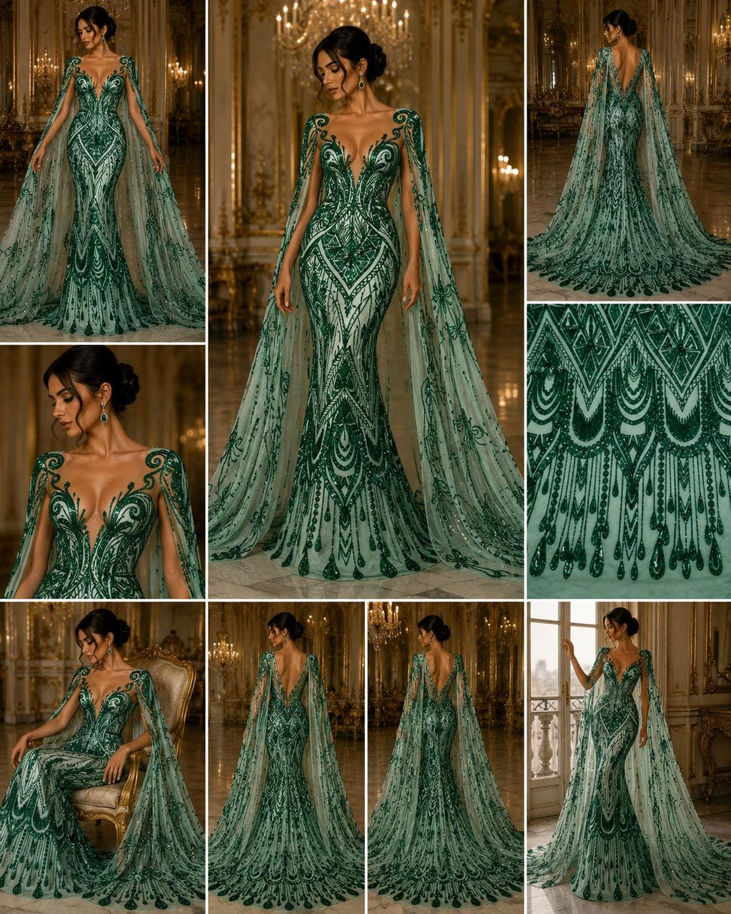 Feather Design Luxury Shiny Sequin - HUNTER - 4 Way Stretch Mesh Fabric – Prom & Evening Dress Material By The Yard.