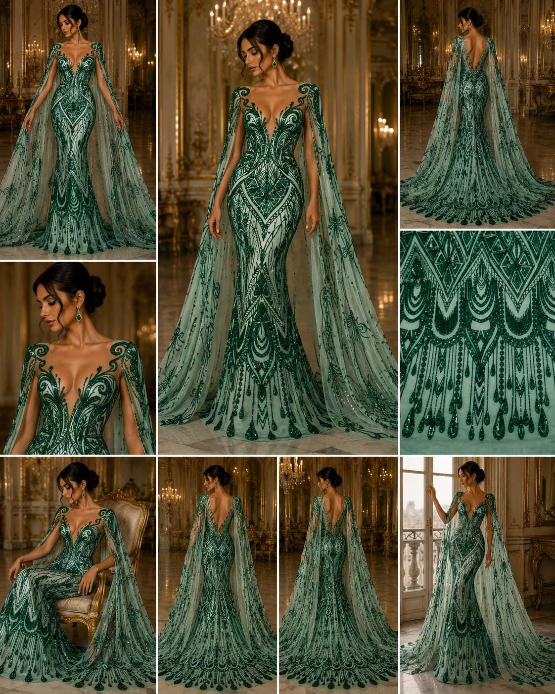 Feather Design Luxury Shiny Sequin - HUNTER - 4 Way Stretch Mesh Fabric – Prom & Evening Dress Material By The Yard.