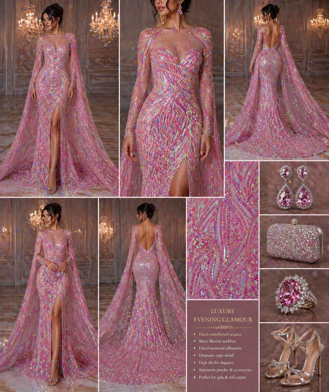 Luxury Shiny Sequin 4-Way Stretch Mesh Fabric – Prom & Evening Dress Material By The Yard. Candy Pink