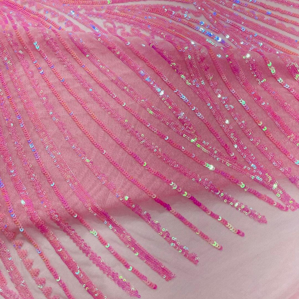 Luxury Shiny Sequin 4-Way Stretch Mesh Fabric – Prom & Evening Dress Material By The Yard. Candy Pink